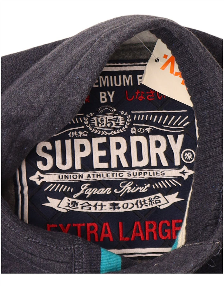 Superdry muški džemper XL tamnoplavi pamuk s grafičkim gumbima i ovratnikom