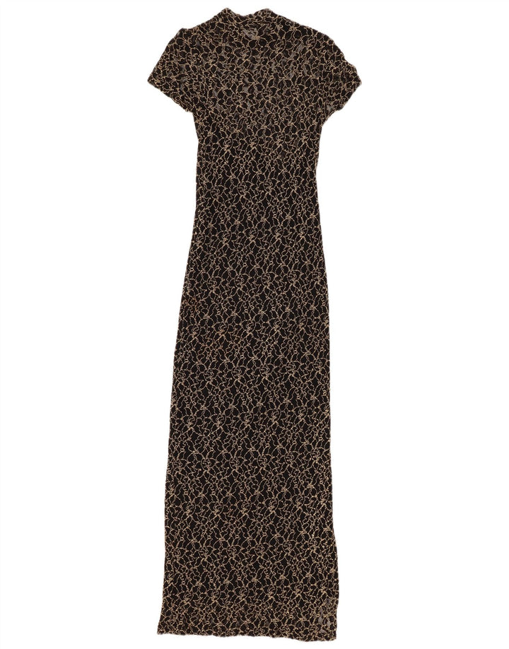 WALLIS Ženska sitna čipkasta maksi haljina UK 8 Mala crna cvjetna viskoza