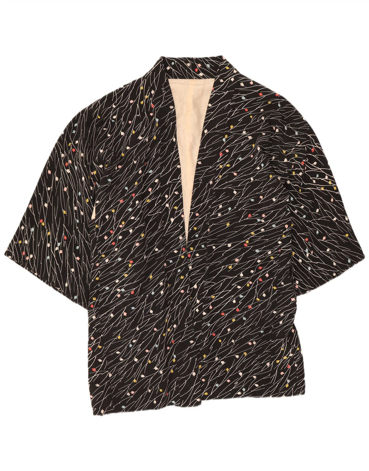 Vintage ženska otvorena jakna s 3/4 rukavima UK 20 2XL crna cvjetna