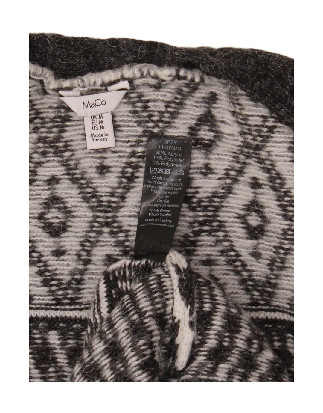 M&CO ženski otvoreni kardigan pulover UK 14 Srednje sivi Argyle/Diamond Akril