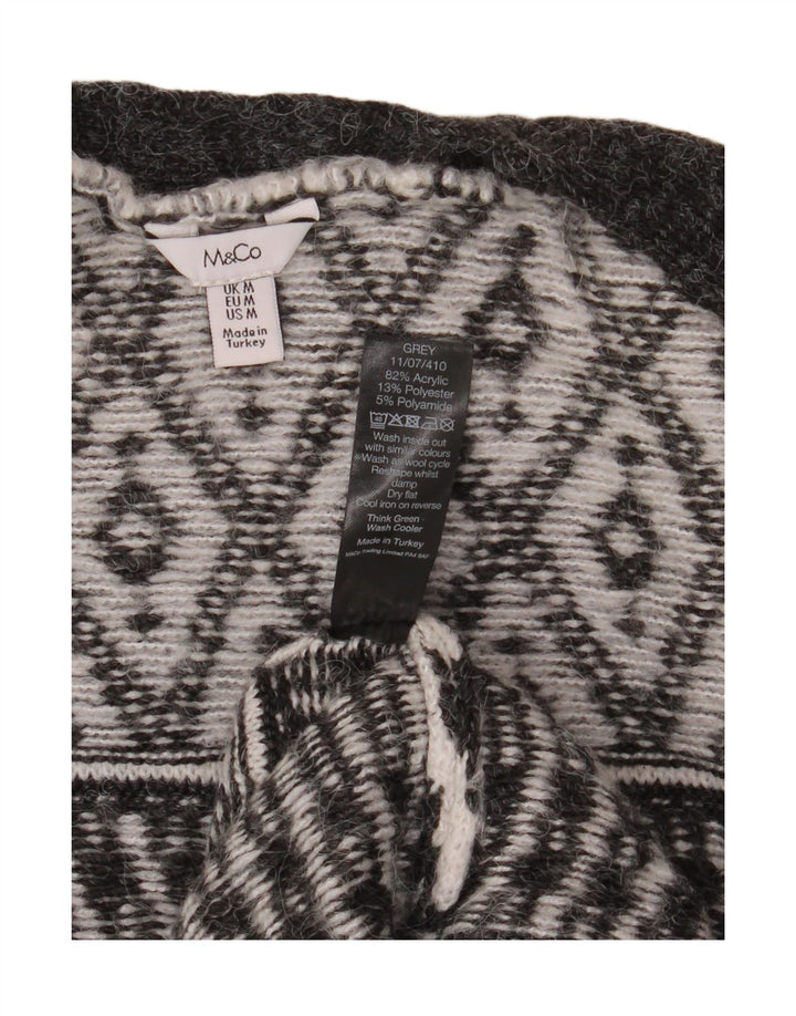 M&CO ženski otvoreni kardigan pulover UK 14 Srednje sivi Argyle/Diamond Akril