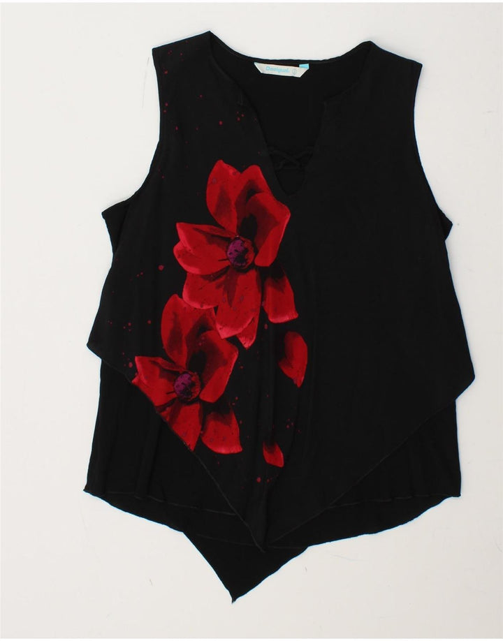 DESIGUAL ženski gornji dio bluze bez rukava UK 14 Veliki crni cvjetni