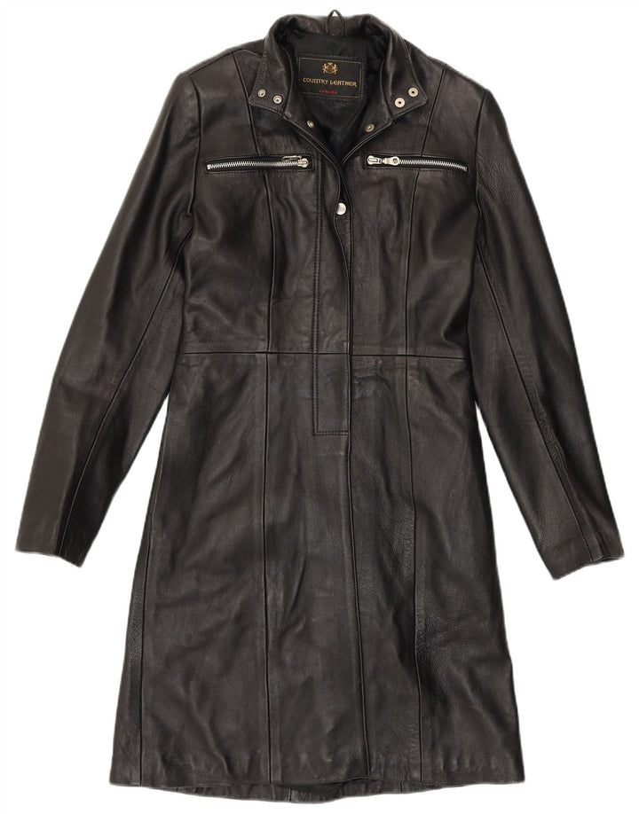 VINTAGE ženski kožni kaput UK 8 Mali crni kožni