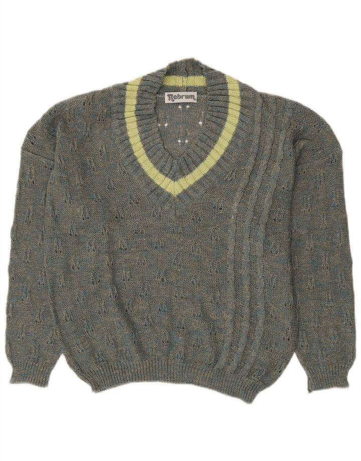 VINTAGE ženski džemper s V-izrezom UK 18 XL sivi