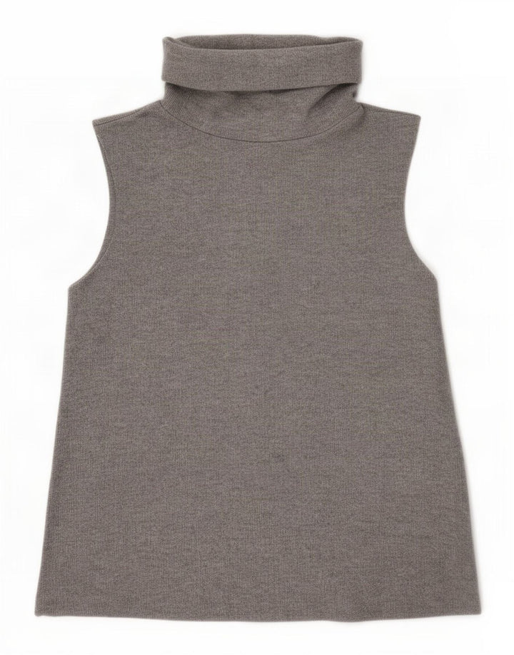 Zara Womens Roll Neck Vest Top UK 10 Small Grey Polyester