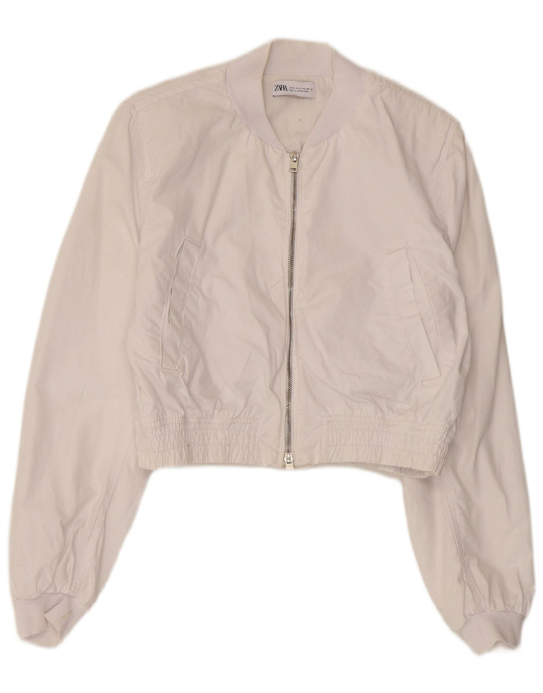 Zara ženska prevelika bomber jakna UK 10 Mala bijela pamučna