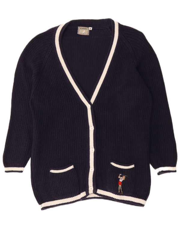 Vintage Womens Oversized Cardigan Sweater UK 14 Medium Navy Blue Cotton