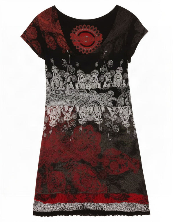 Desigual ženska osnovna haljina kratkih rukava UK 18 XL crna paisley viskoza