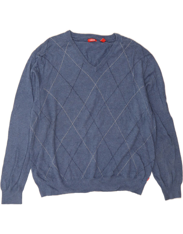 IZOD muški džemper s V-izrezom 2XL plavi argyle/dijamantni pamuk