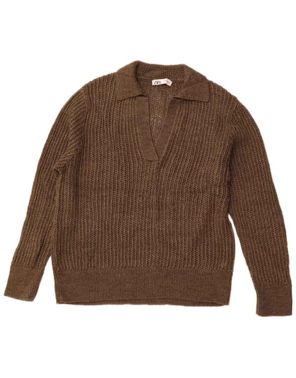 ZARA ženski džemper s polo ovratnikom UK 18 XL smeđi akril