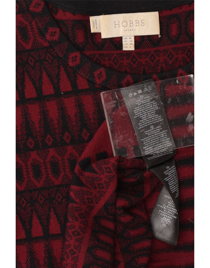 HOBBS Ženska džemper haljina 3/4 rukava UK 10 Mala crvena geometrijska viskoza