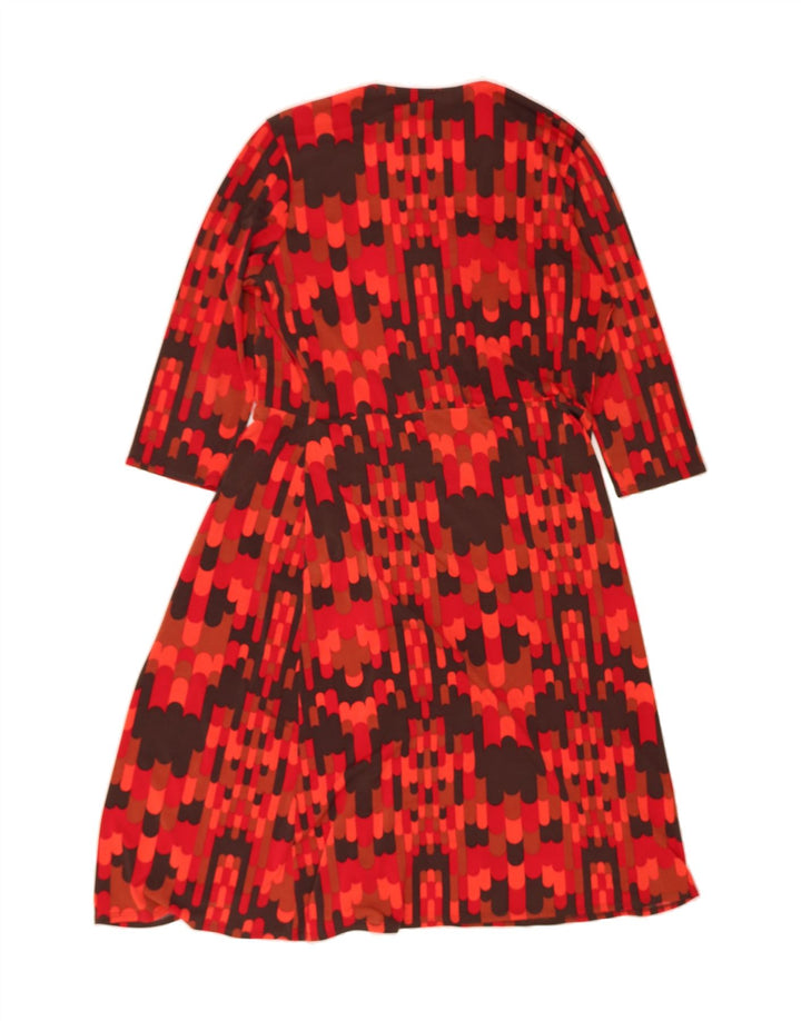 PHASE EIGHT Womens 3/4 Sleeve Robe Dress UK 14 Medium Red Geometric Vintage Phase Eight and Second-Hand Phase Eight from Messina Hembry 