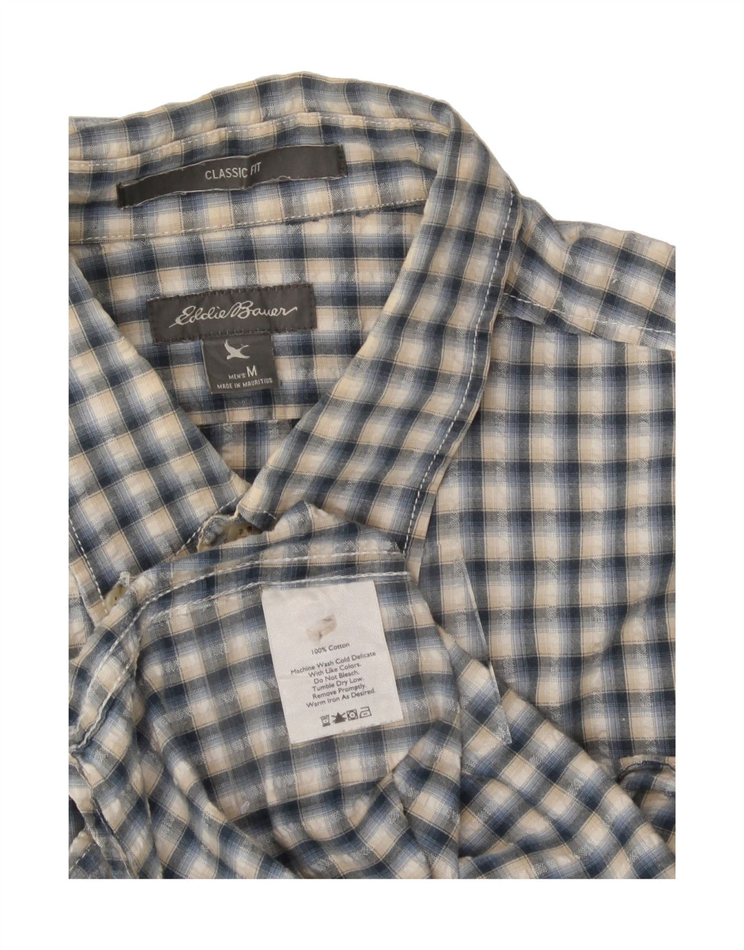 EDDIE BAUER Mens Classic Fit Short Sleeve Shirt Medium Blue Check Cotton Vintage Eddie Bauer and Second-Hand Eddie Bauer from Messina Hembry 