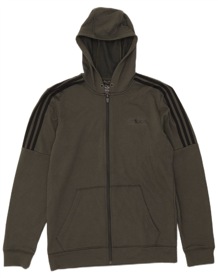 Adidas muški pulover s kapuljačom na patentni zatvarač, srednji kaki poliester