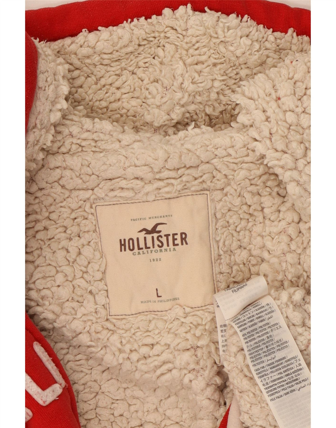 HOLLISTER Ženska majica s kapuljačom s grafičkim patentnim zatvaračem UK 14 Veliki crveni pamuk
