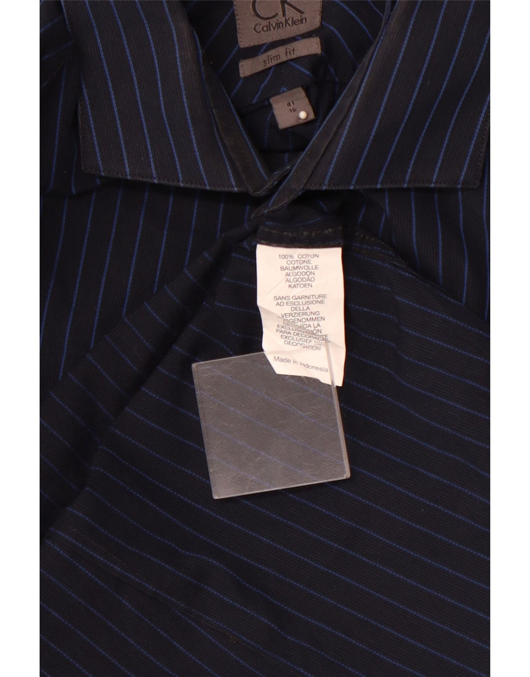 CALVIN KLEIN Muška uska košulja veličine 16 41, velika tamnoplava pamučna prugasta majica