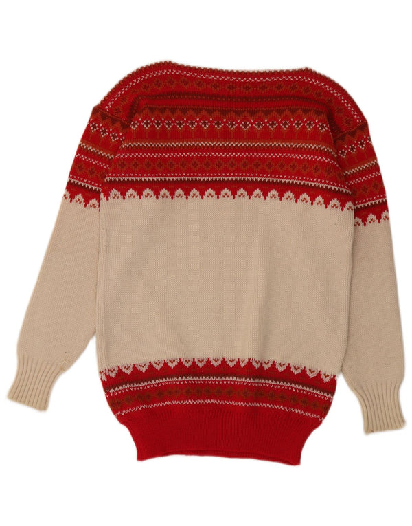 VINTAGE ženski džemper s brodskim izrezom IT 48 XL Red Fair Isle vuna