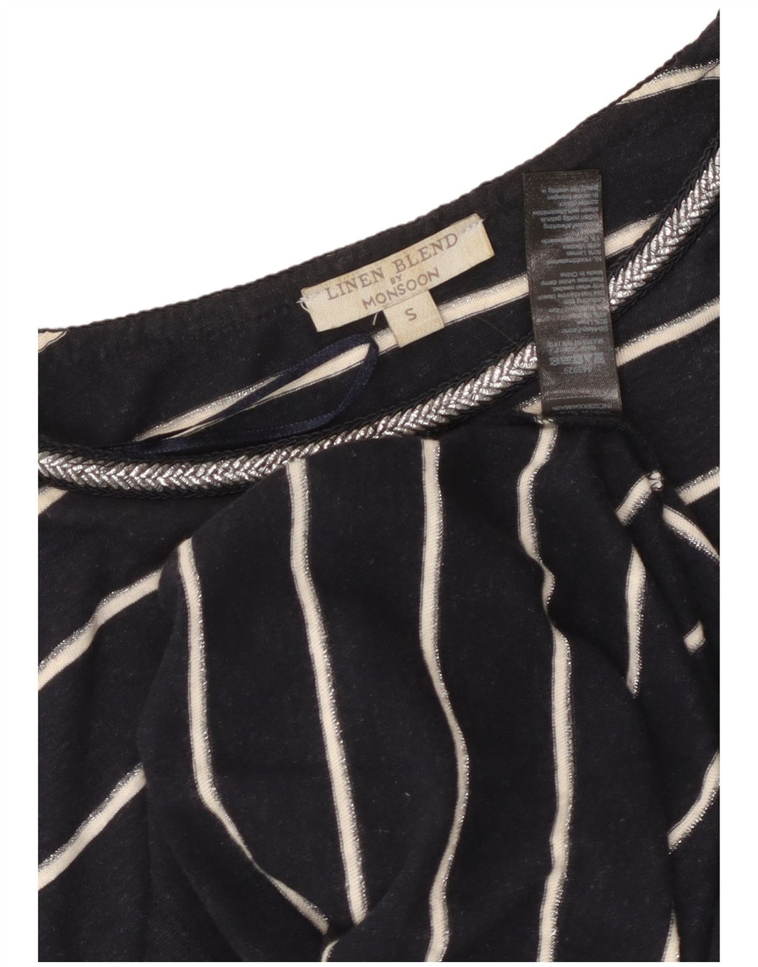 MONSOON ženska majica kratkih rukava UK 10 Mala tamnoplava prugasta lanena