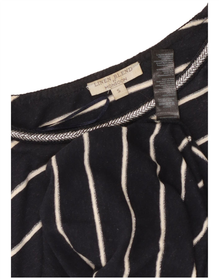 MONSOON ženska majica kratkih rukava UK 10 Mala tamnoplava prugasta lanena