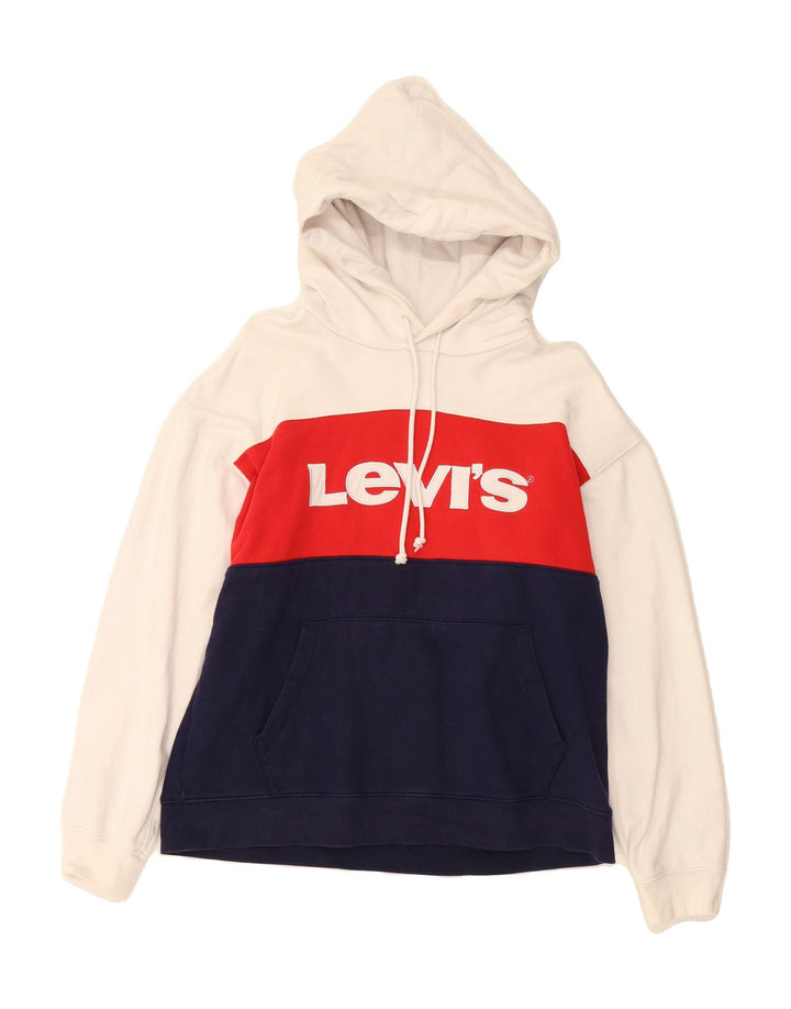 LEVI'S Womens Graphic Hoodie Jumper UK 14 Medium Multicoloured Colourblock Vintage Levi's and Second-Hand Levi's from Messina Hembry 