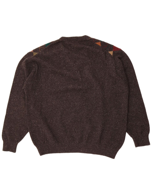Muški pulover s V-izrezom Fisherman Out Of Ireland 2XL Sivi Argyle/Diamond