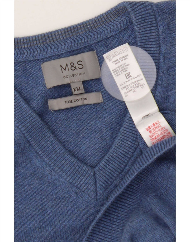 Marks & Spencer muški džemper s V-izrezom 2XL plavi pamuk
