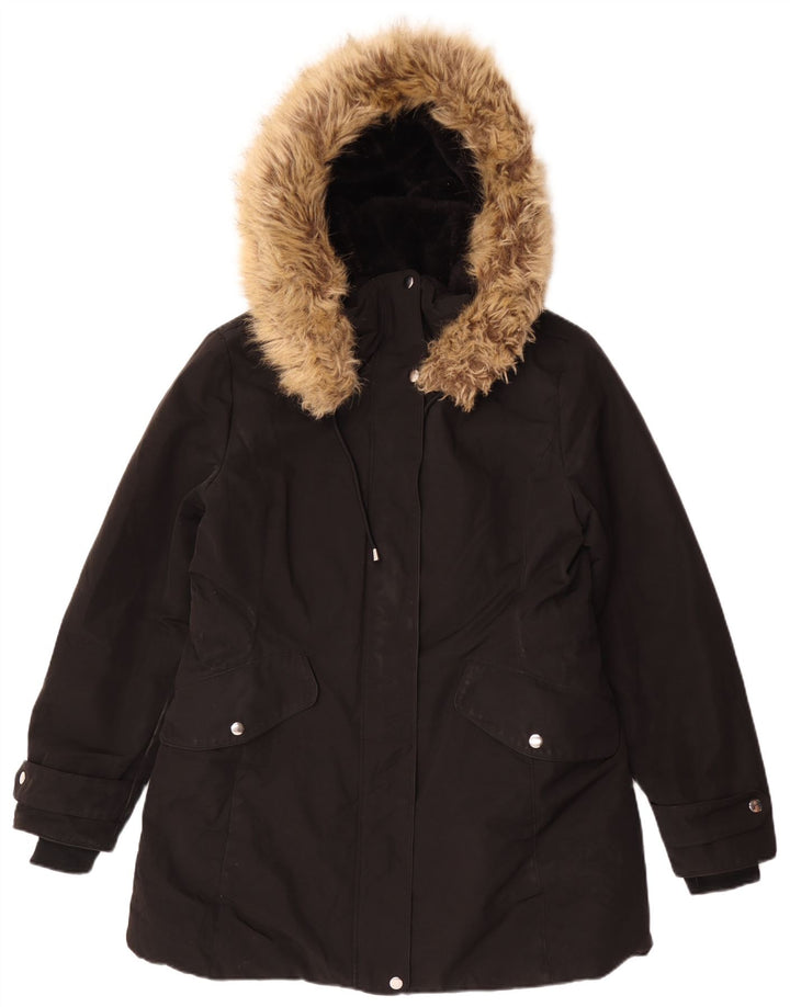 Zara ženska parka jakna s kapuljačom UK 18 XL crni poliester