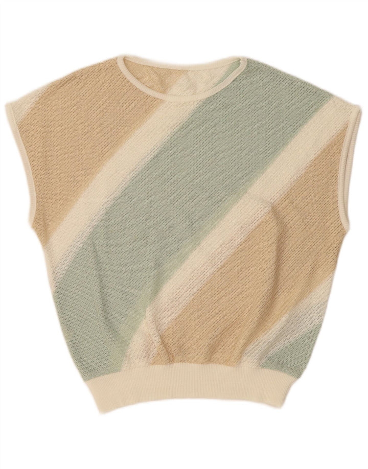 VINTAGE ženska majica bez rukava UK 16, velike bež pruge