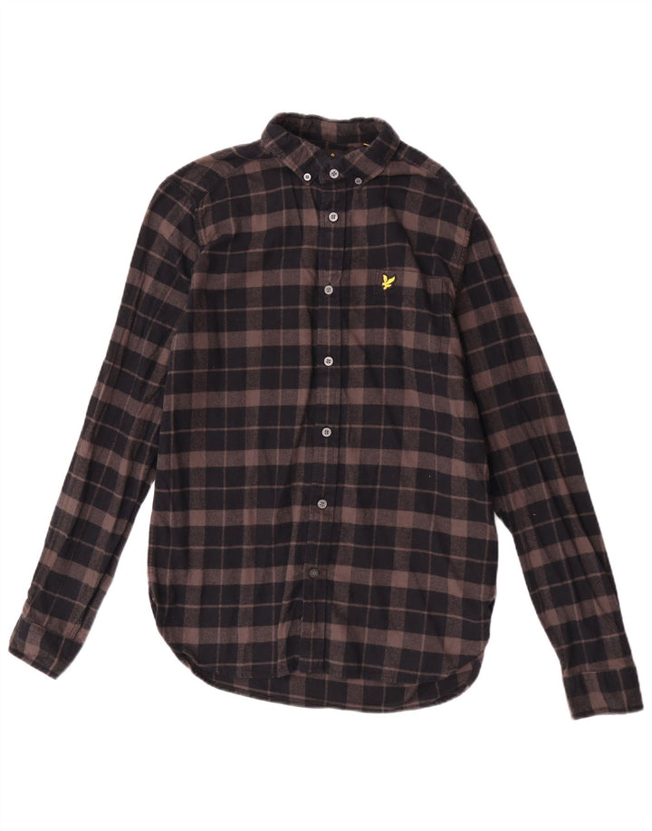 Lyle & Scott muška flanelska košulja, pamuk, mala smeđa karirana boja