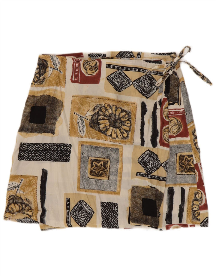 Vintage ženska mini suknja na omot W28 srednje raznobojna patchwork viskoza