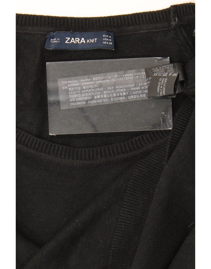 ZARA ženski veliki džemper s veznim izrezom UK 14 srednje crna