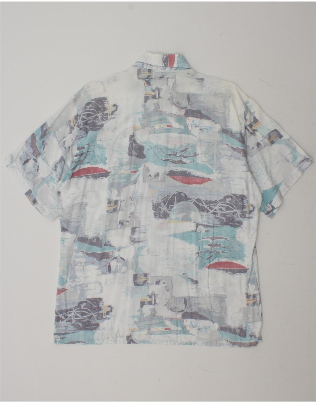 VINTAGE Mens Abstract Pattern Short Sleeve Shirt Large White Viscose Vintage Vintage and Second-Hand Vintage from Messina Hembry 