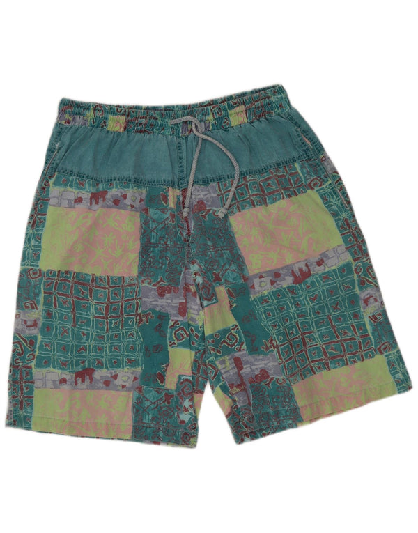 Vintage muške grafičke ležerne kratke hlače XL W32 Zeleni patchwork pamuk