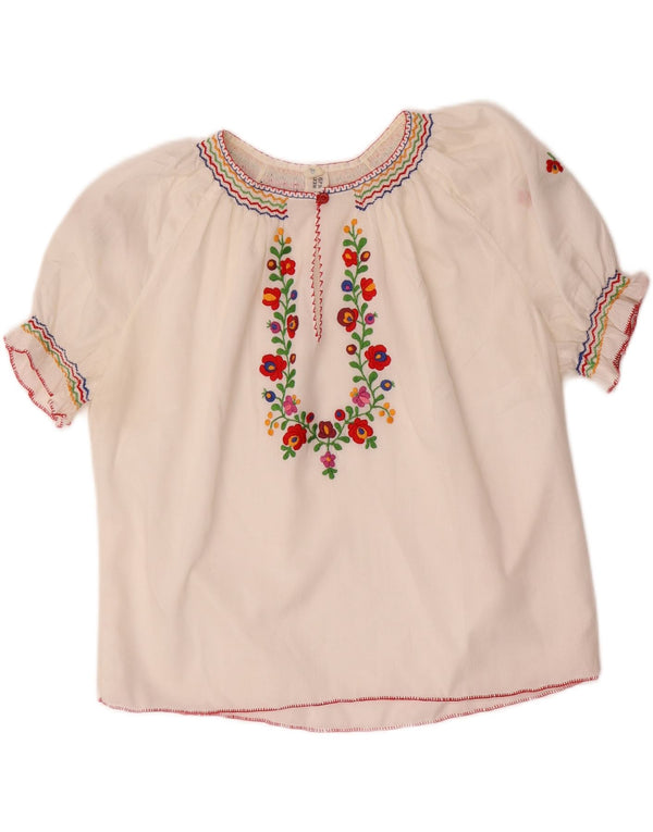 VINTAGE ženski gornji dio kratke bluze UK 16 Veliki bijeli cvjetni poliester