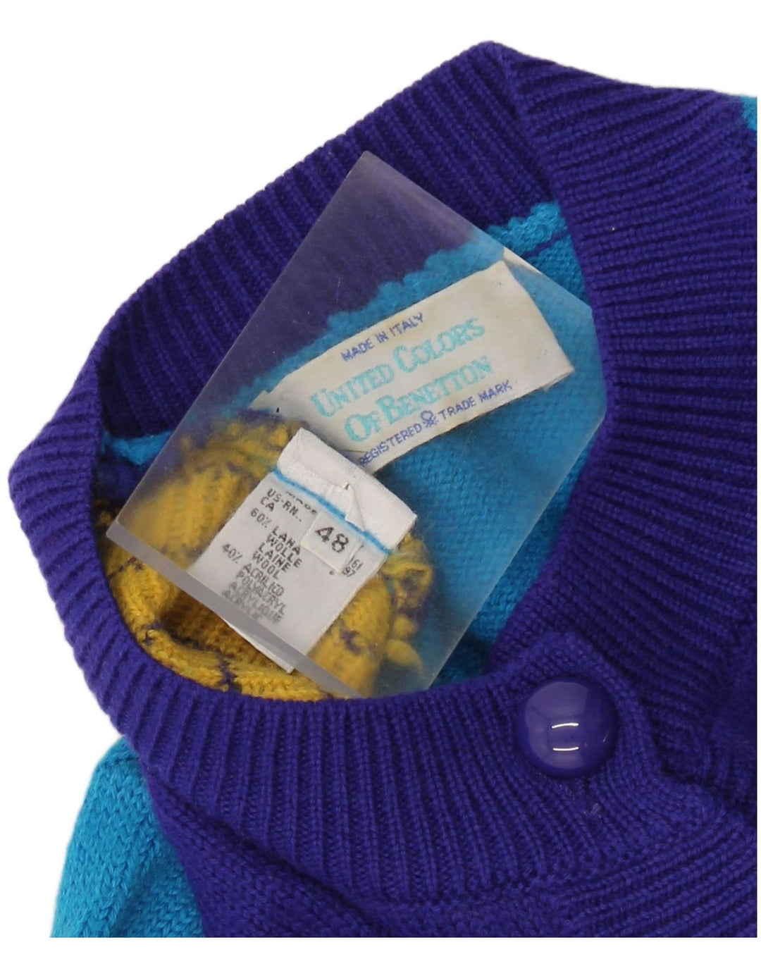 Benetton ženski zimski kratki kardigan džemper IT 48 XL plava vunena boja