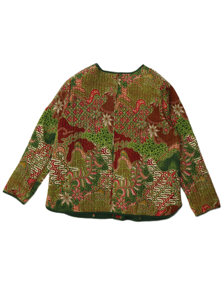 DW-Shop Ženska reverzibilna jakna EU 46 XL Zeleni cvjetni pamuk