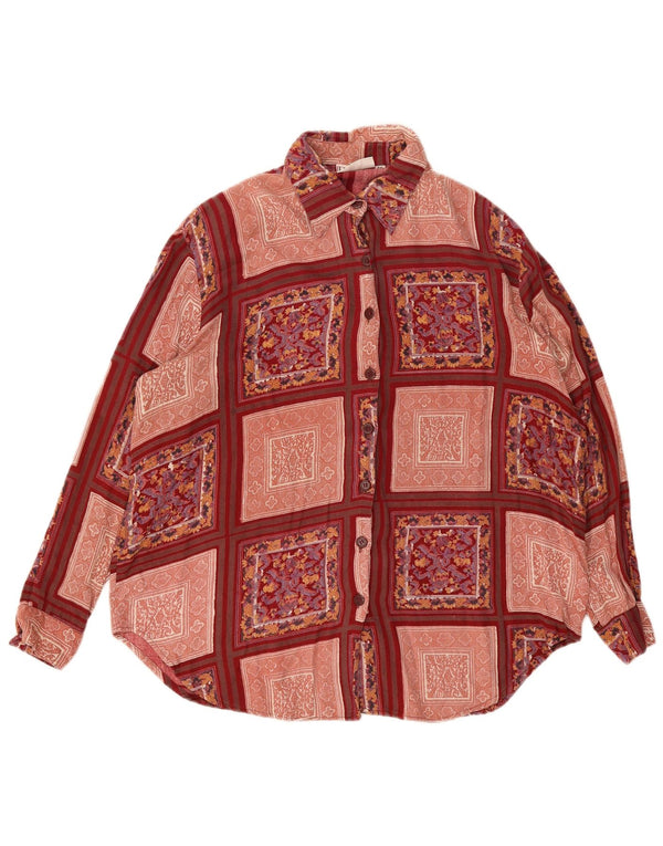 Vintage ženska košulja veličina 50 3XL tamnocrvena patchwork viskoza