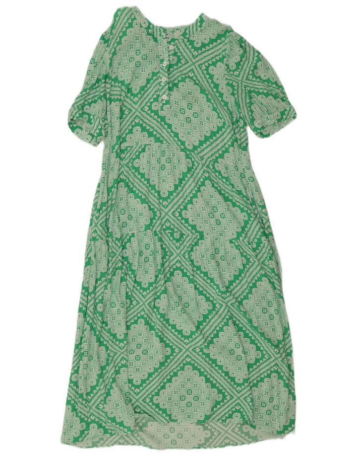 Marks & Spencer ženska haljina A-kroja UK 12 Srednje zelena geometrijska