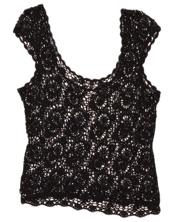 Femme heklana prozirna majica bez rukava UK 20 2XL crna viskoza