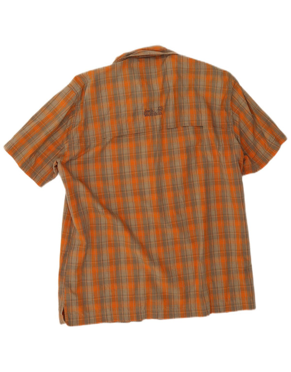 Jack Wolfskin Mens Short Sleeve Shirt UK 36/38 Medium Orange Check Cotton