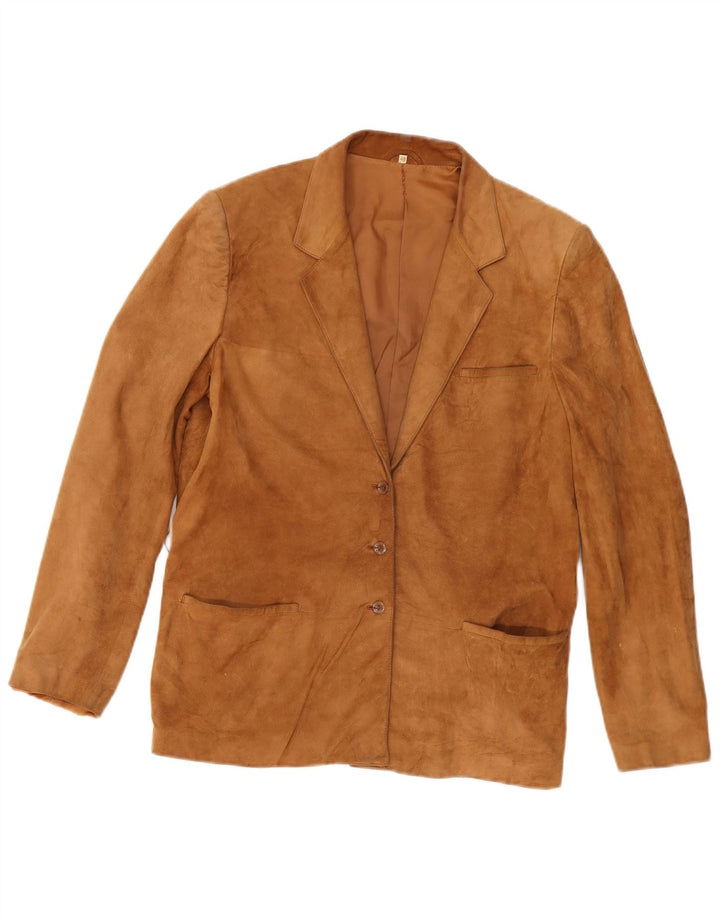 Vintage ženska jakna od brušene kože s 3 gumba IT 48 XL, bež koža