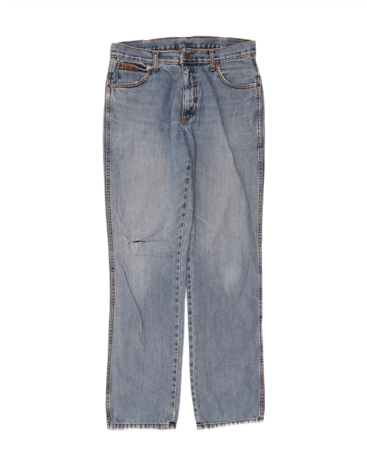 WRANGLER Mens Distressed Straight Jeans  W34 L34 Blue Cotton Vintage Wrangler and Second-Hand Wrangler from Messina Hembry 