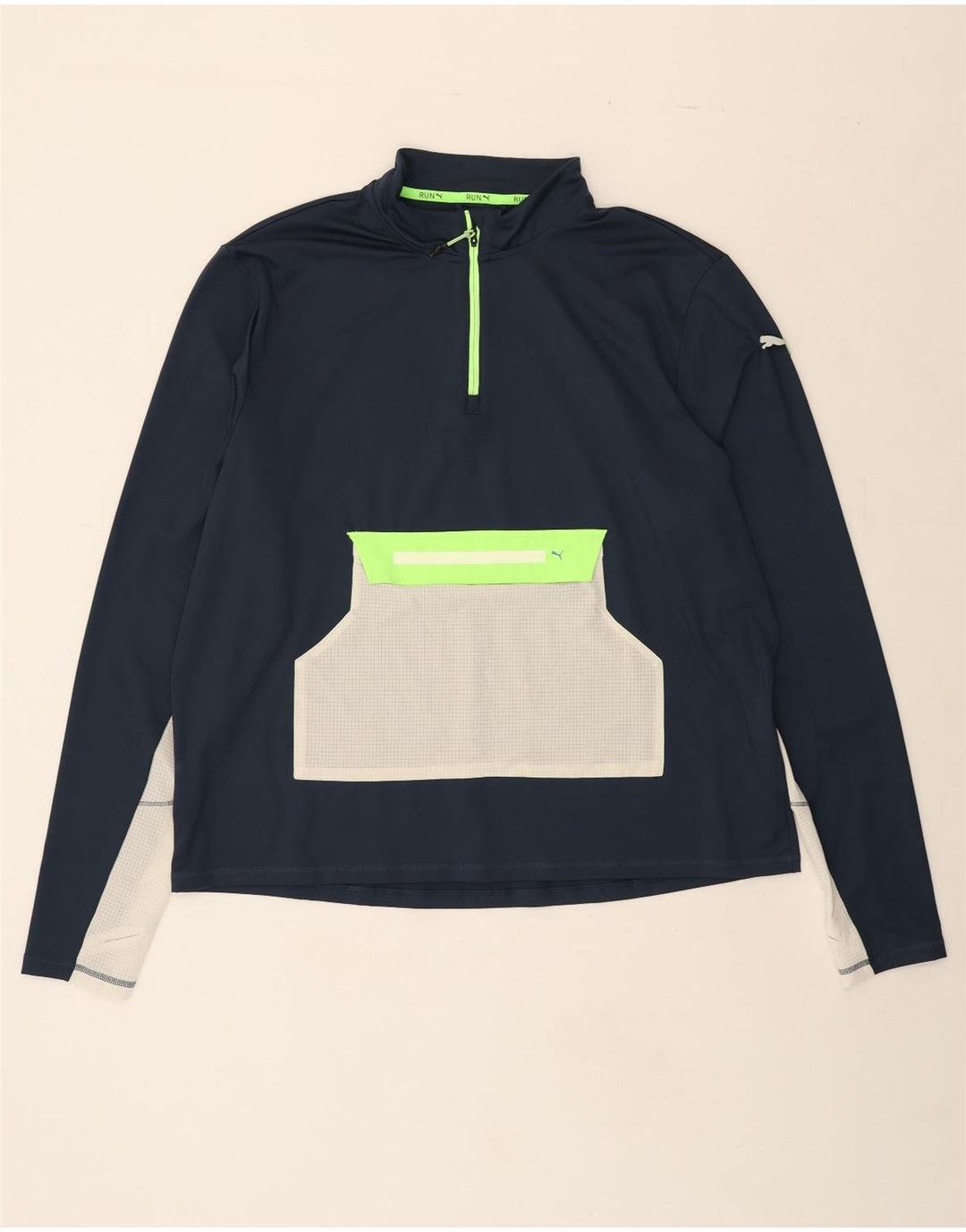 PUMA Mens Zip Neck Pullover Tracksuit Top 2XL Navy Blue Colourblock Vintage Puma and Second-Hand Puma from Messina Hembry 
