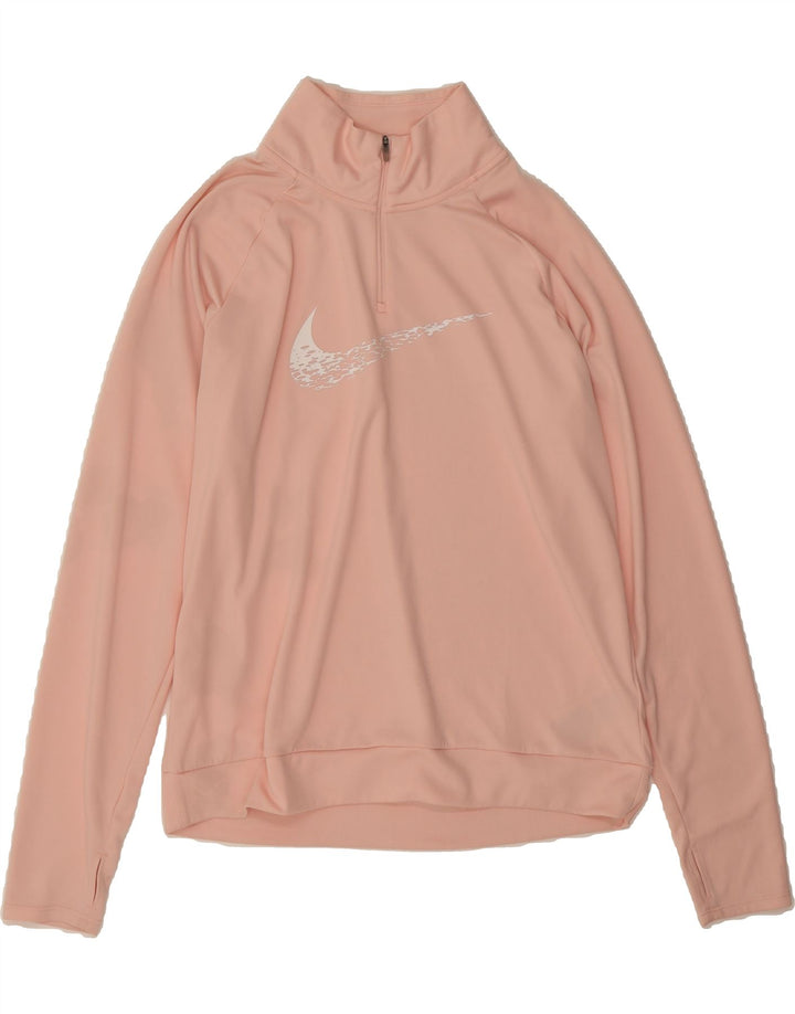 NIKE Womens Dri Fit Graphic Pullover Tracksuit Top UK 14 Medium Pink Vintage Nike and Second-Hand Nike from Messina Hembry 