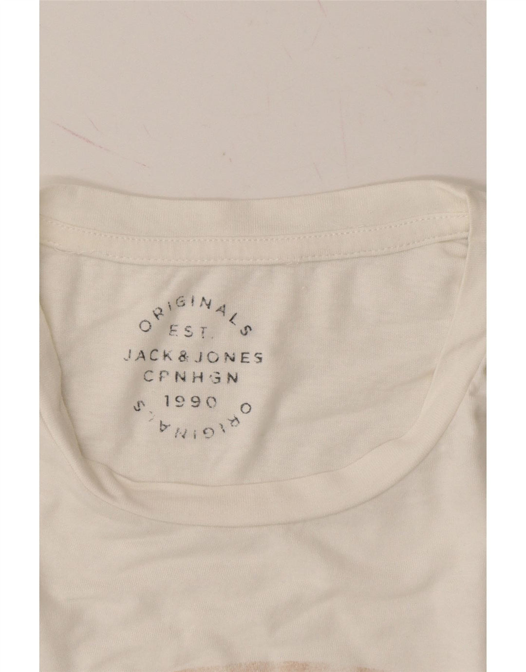 JACK & JONES Mens Graphic T-Shirt Top Medium White Cotton Vintage Jack & Jones and Second-Hand Jack & Jones from Messina Hembry 
