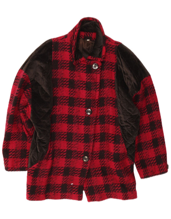 Vintage Womens Oversized Overcoat EU 42 Large Red Check