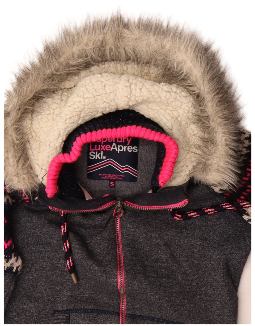 Superdry ženski pulover s kapuljačom s patentnim zatvaračem UK 10 Mali sivi Chevron poliester