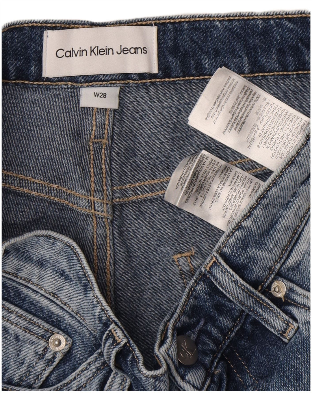 Calvin Klein Ženske vruće hlačice od trapera W28 Srednje plavi pamuk