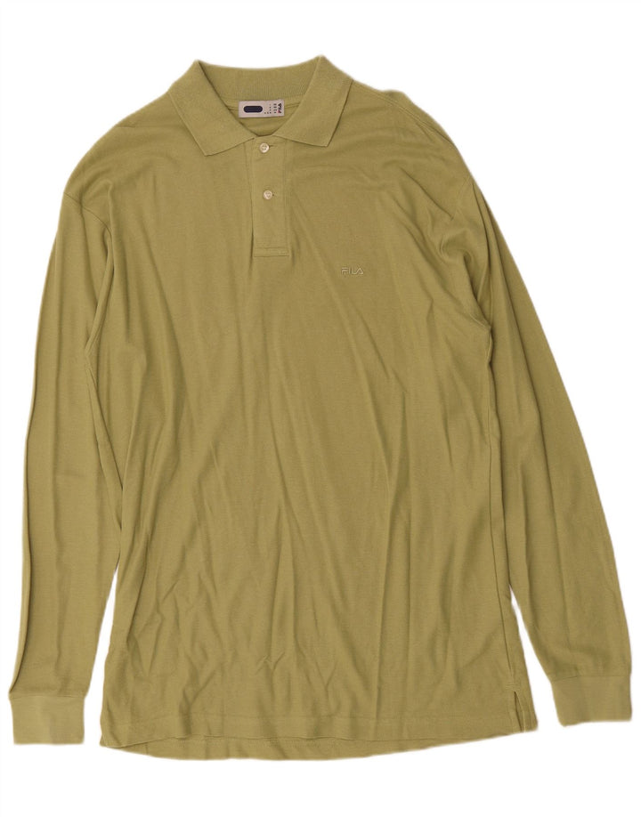 FILA Mens Long Sleeve Polo Shirt Medium Green Cotton