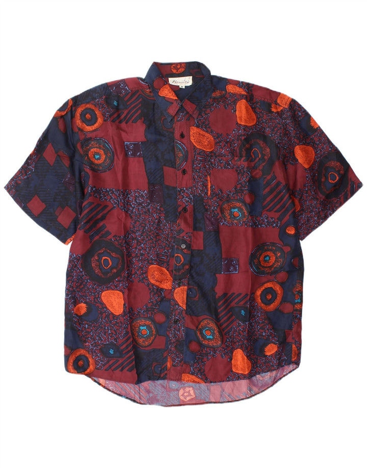 Vintage muška košulja kratkih rukava srednje raznobojna geometrijska svila